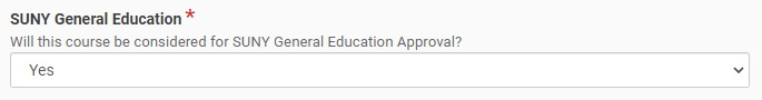 SUNY GenEd with yes selected in dropdown and GenEd outcomes section below