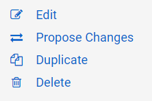 Navigation pane for edit, propose changes, duplicate and delete