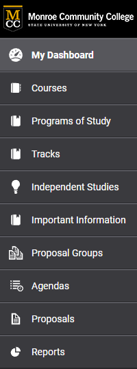 Left navigation buttons for Curriculum Management sections