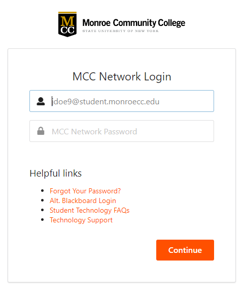 Login page for MCC Curriculum Management